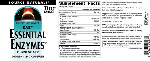 Source Naturals Essential Enzymes 500mg Bio-Aligned Multiple Enzyme Supplement, 240 Capsules, Herbal Defense for