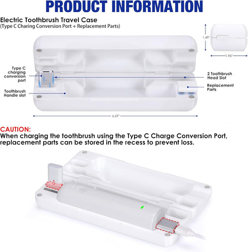 Type-C Rechargeable Toothbrush Travel Case, Compatible with Laifen Wave Electric Toothbrush, Waterproof, Lightweight