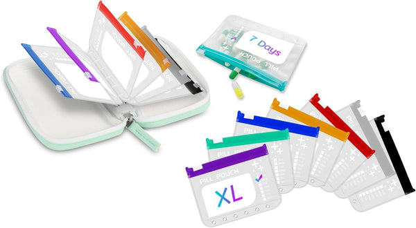Water-Proof Pill Pouch Set Large Pill Organizer, Pill Loose-Leaf Storage with Color-Coded