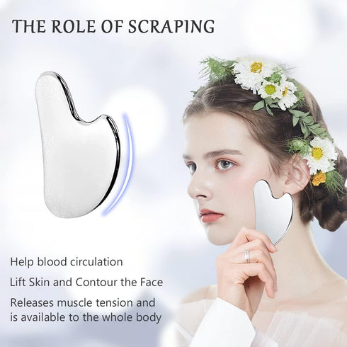 Set,Ice Sha,3-in-1 Set Gua Sha Facial Tools Face Rollers,Manual Acupuncture Pen,Stainless Gua Stainless Steel Massage
