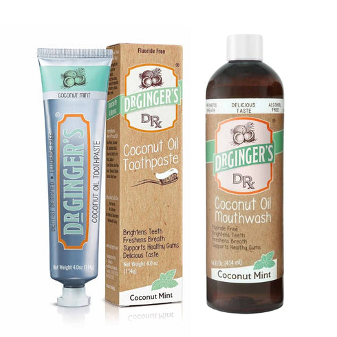 Dr. Ginger's Coconut Oil Care Bundle, All-Natural Toothpaste (4oz) & Mouthwash (14fl oz) for Fresh Breath, Coconut Mint