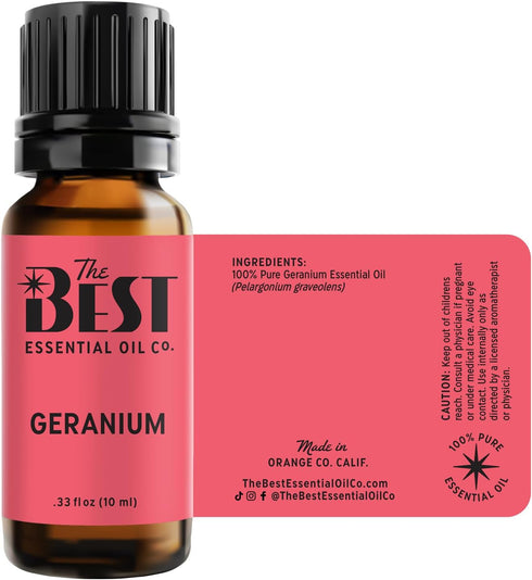 The Best Geranium Essential Oil, 100% Pure & Natural for Aromatherapy, Diffuser, Spa, Massage, 10 ml (.33 fl oz)