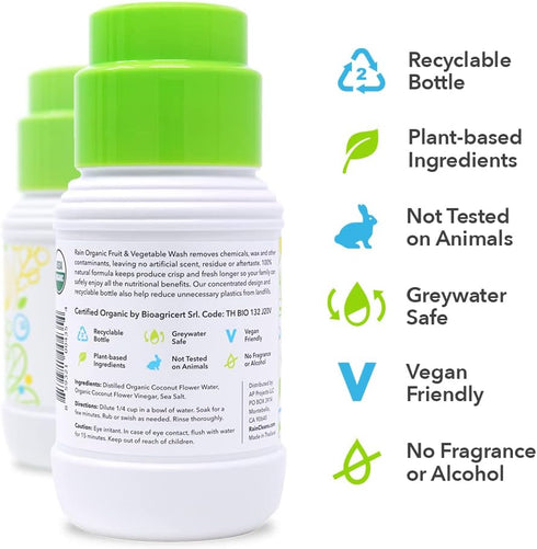 Rain Organic Fruit and Vegetable Wash All Natural Veggie Produce Cleaner for Safe Clean Eating, Baby Essential Eco