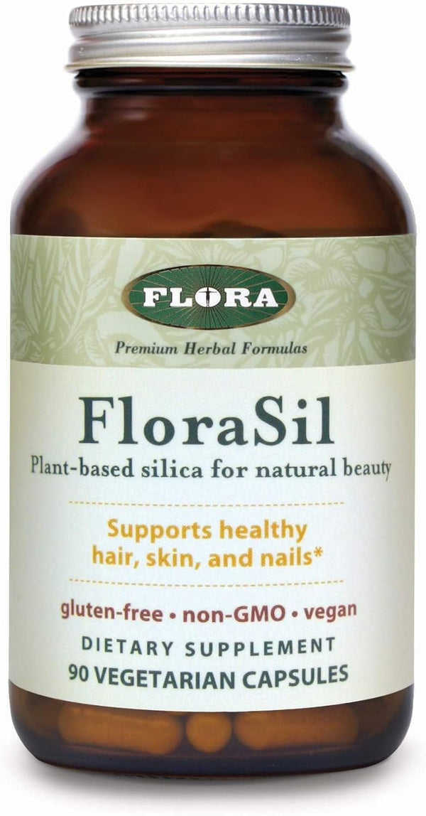 Flora FloraSil 90 Veg Capsules - Silica Supplement with Horsetail Extract for Hair, Skin, Nails