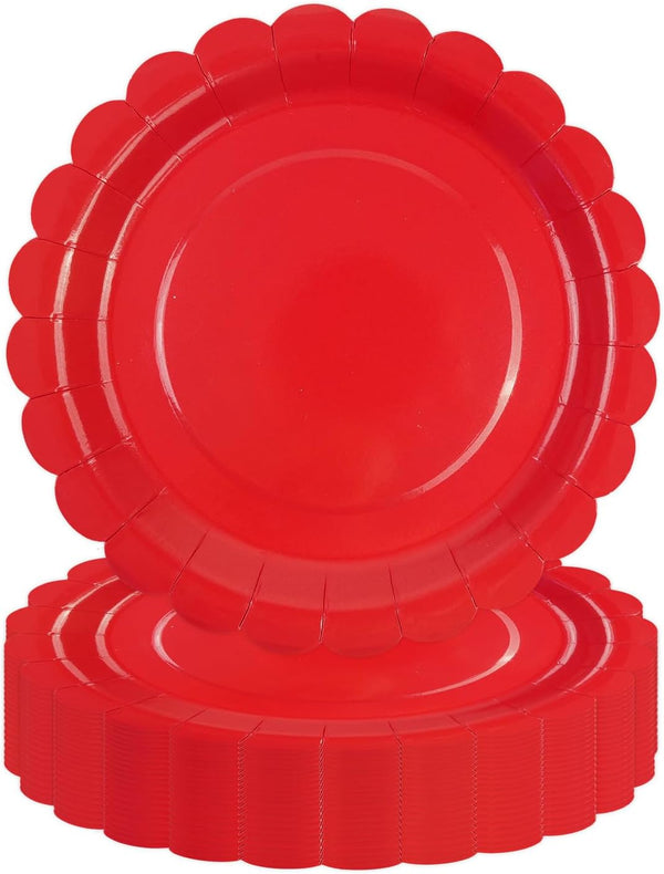 Xjoviative 50 Pcs Red Paper Plates 9 Inch, Scalloped Paper Plates Disposable Cake
