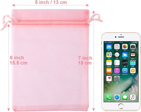 HRX Package Organza Bags Blush Pink - 5x7 inch 100pcs, Mesh Jewelry Pouches for Wedding Baby Shower Party