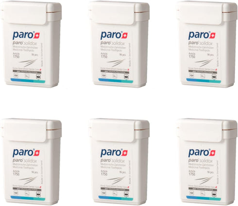Paro Solidox Double Pointed Wooden Toothpicks, Medium Interdental Toothpick, 96 Pieces, 6 Pack