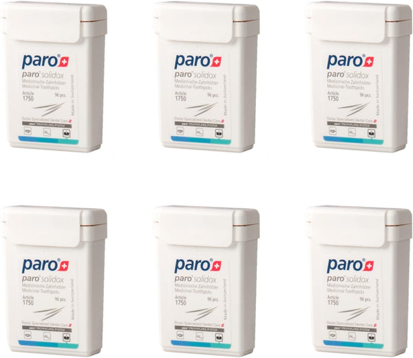 Paro Solidox Double Pointed Wooden Toothpicks, Medium Interdental Toothpick, 96 Pieces, 6 Pack