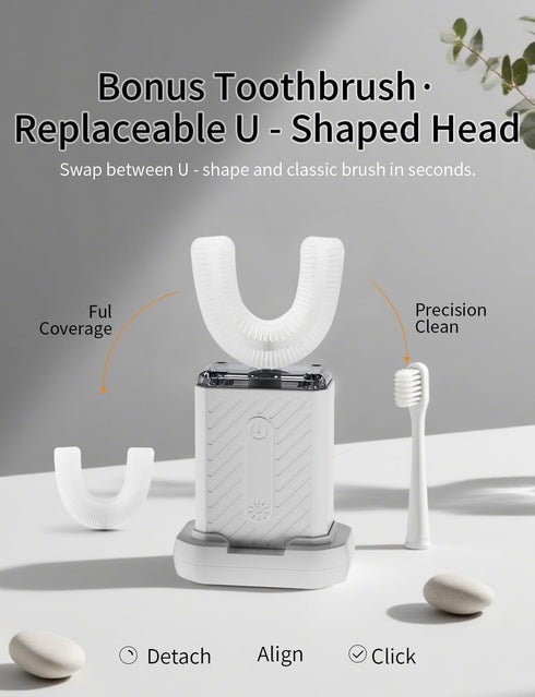 WILDWELLO 48,000 4 60-Second IPX7 U-Shaped Electric Toothbrush, VPM, Modes, Clean, Waterproof, ultrasonic Toothbrush