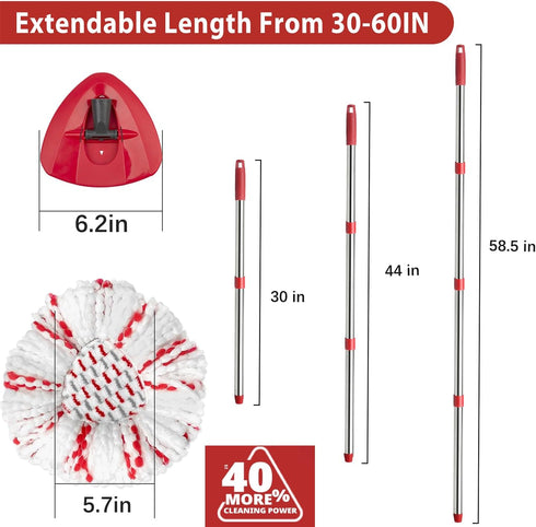 Spin Mop Replacement Head, Base, Handle Compatible with Ocedar EasyWring 1-Tank Microfiber Spin Mop Set