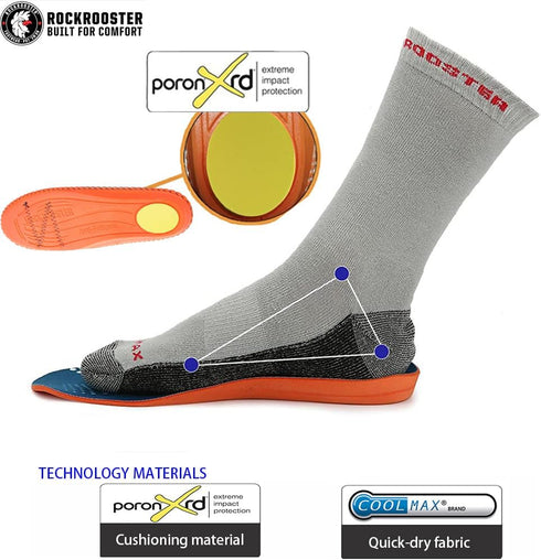 ROCKROOSTER Anti-Fatigue Work Boot Insoles PU & Memory Foam Inserts with Shock Absorbing Heel Cushion, High Arch