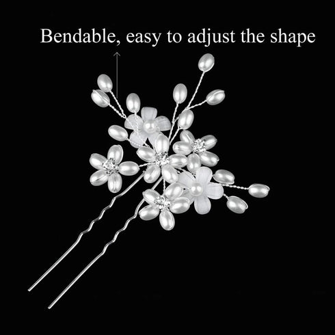 Wedding Hair Pins (3 Pcs) - Elegant Pearl Floral Crystal Accessories for Bridal Women, Silver