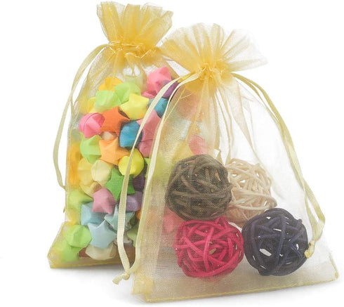 G2PLUS Gold Organza Bags, 4×6 Inches, 100PCS with Drawstring, Sheer Mesh Jewelry Pouches for Christmas
