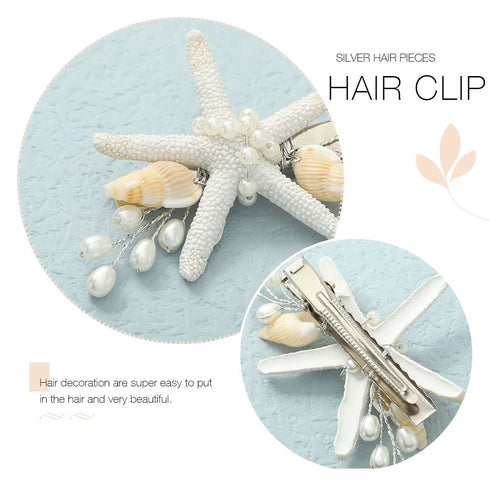 Yean Starfish Wedding Hair Clip, Silver Beach Bridal Hair Accessories, Pearl SeaShell Hair Piece for Women