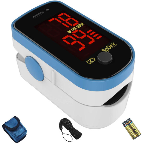 CHOICEMMED Finger Pulse Oximeter - Blue Blood Oxygen Monitor with Batteries, Portable O2 Saturation Sensor