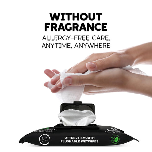 JYJZ 6 Pack (288 Flushable Wet Wipes, Wipes), New & Improved Fragrance Free, Disposable, Biodegradable, XL,Aloe