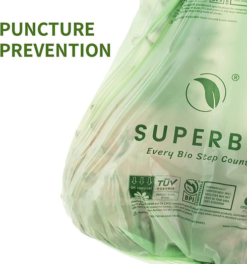 SUPERBIO 30 Count 13 Gallon Compostable Kitchen Waste Bags, Heavy Duty Food Scrap Bags Certified by BPI