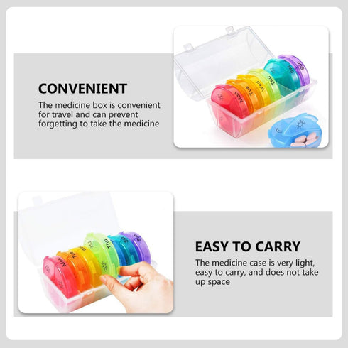 HONITANO 21-Compartment Weekly Pill Organizer Rainbow Medicine Storage Box Portable Dispenser with Separate