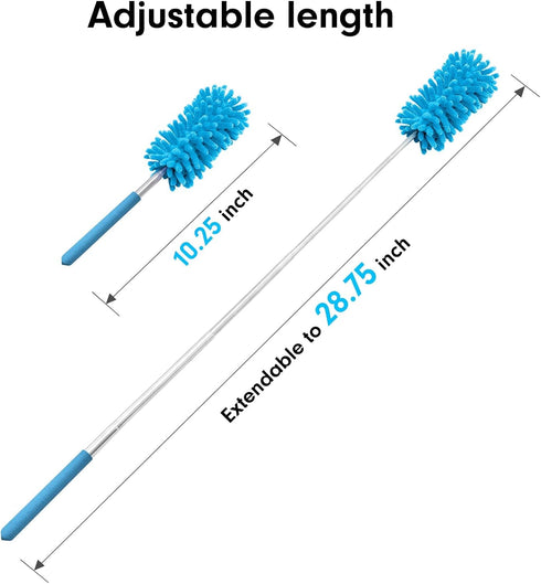 Microfiber Duster for Cleaning, Tukuos Hand Washable Duster with 2 Replaceable Heads, Extendable Pole for Home