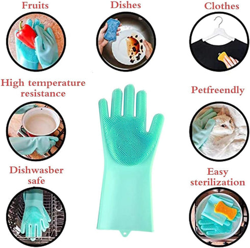 Louis Donn Reusable Silicone Dishwashing Glove, Heat Resistant Kitchen Glove, Silicone Massaging Dishwashing Gloves