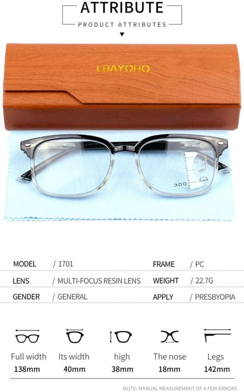 Progressive Multifocus Reading Glasses - Blue Light Blocking for Women Men, Grey 2.0X