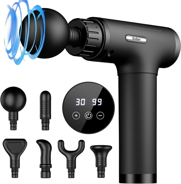 Massage Gun Deep Tissue, Mini Percussion for Athletes, Portable Muscle Relief with 6 Attachments, 30 Speed (Black)