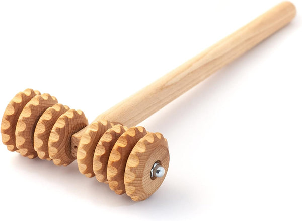 T-Shape Massager with Grooved Rollers, Multi-Functional Body Roller for Cellulite Reduction and Muscle Tension