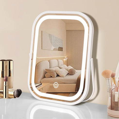 Portable Makeup Travel Mirror with Lights, Small LED Vanity Mirror, 1200mAh Battery, Dimmable Touch Screen, Folding