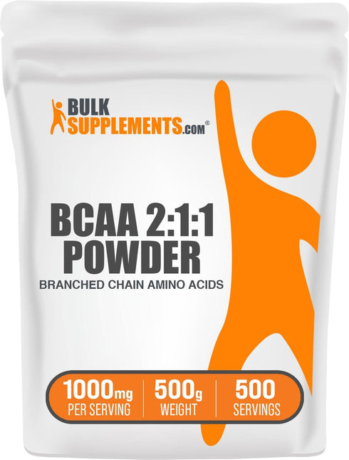 BulkSupplements.com BCAA 2:1:1 Powder, Unflavored & Gluten Free, 500g (1.1 lbs)