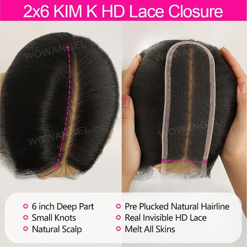 Straight HD Transparent Lace Closure 2x6 Human Hair Middle Part Closure 10inch Kim K
