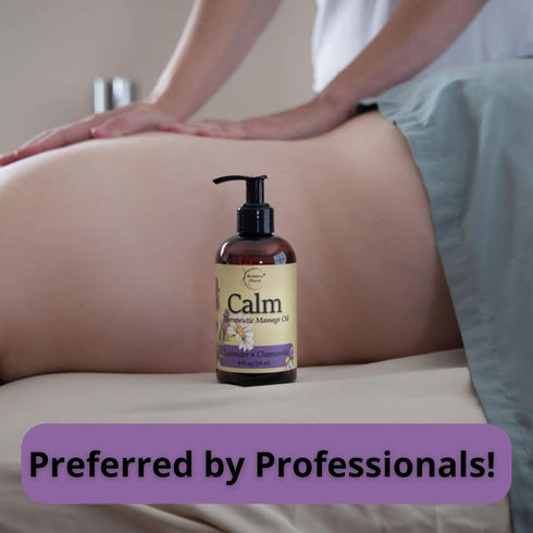 Calm Massage Oil with Lavender & Chamomile Essential Oils, 8oz for Massage Therapy
