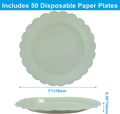 Rierdge 50 7 Inch Pieces Green Paper Plates Disposable Dinner Plates - Elegant & Sturdy Disposable Plates for Parties