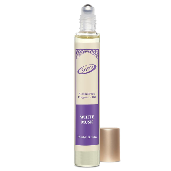 Zoha White Musk - Alcohol Free Perfume Oil Roll On for Women and Men, Natural Clean Travel Size, 9ml