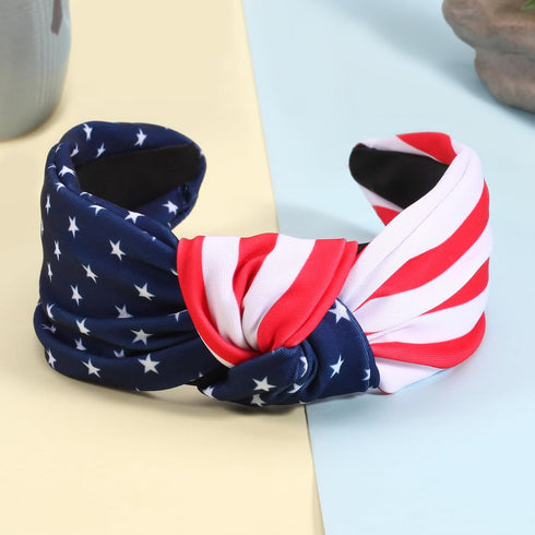 USA Flag Knotted Headbands for Women and Girls, Non-Slip Patriotic 4th of July Hair Accessories, Red White Blue