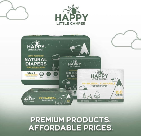 Happy Little Camper Natural Flushable Wet Wipes, 600 Count, Aloe Vera and Vitamin E, Hypoallergenic