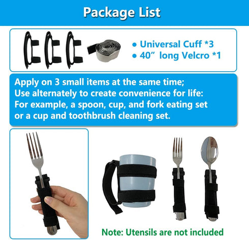 Universal Cuff Adaptive Utensil Holder for Elderly Adults, 3 PCS Eating Handicap Utensils Feeding Therapy Tools for