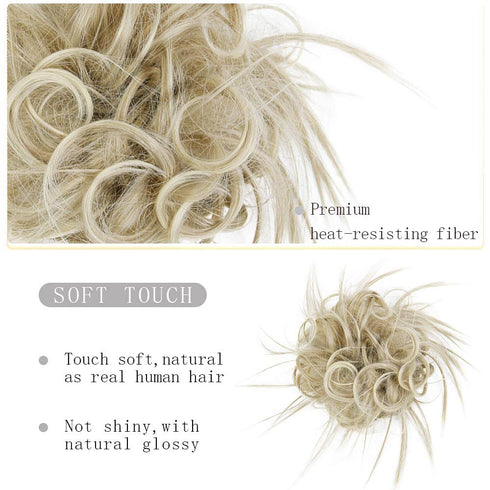 HMD Tousled Updo Messy Bun Hair Piece - Synthetic Hair Extensions with Elastic Rubber Band for Women (18t613#)