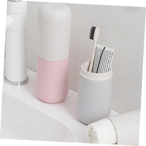 MAGICLULU Travel Toothbrush Cup and Toothpaste Storage Box, Dual-color Portable Mouthwash Cup, Gray, Compact for Travel