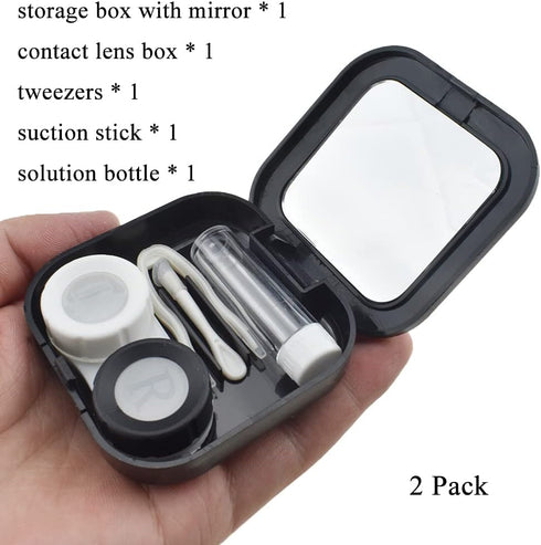 HAHIYO Contact Lens Case Kit with Mirror, Durable Leakproof Holder for Left/Right Eyes, 2 Pack