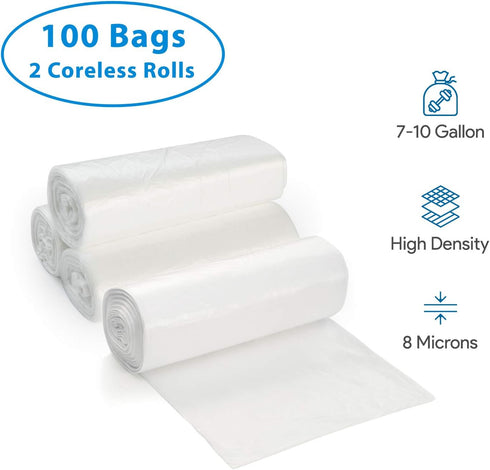 ProCure 7-10 Gallon Clear Garbage Can Liners, 100 Count, High Density, Lightweight, for Office, Home