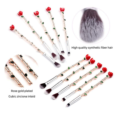 Rose Eye Makeup Brush Set - 5pcs Wand Brushes with Soft Synthetic Fiber for Eyebrow, Eyeshadow, Foundation, Rose Gold