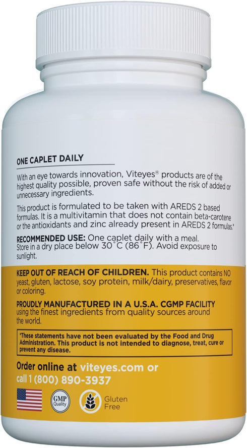 Viteyes Classic AREDS 2 Companion Multivitamin Supplement, 90 Caplets - Beta-Carotene Free for AREDS 2 Users