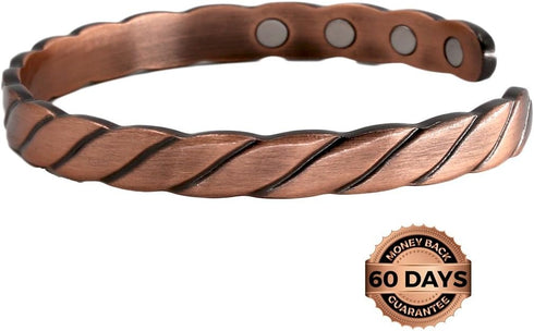 Pure Copper Twisted Magnetic Cuff Bracelet for Men Women, 8 Magnets 3500 Gauss
