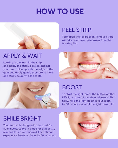 MySmile Non-Sensitive Teeth Whitening Strips Kit - 10Pcs with Waterproof 28X LED Light for Stain Removal