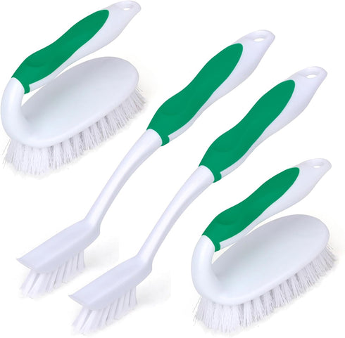 Scrub Brush Kit, 4 Pack Deep Cleaning Brush Set - 2 Scrub Brushes, 2 Tile and Grout Brushes with Scraper