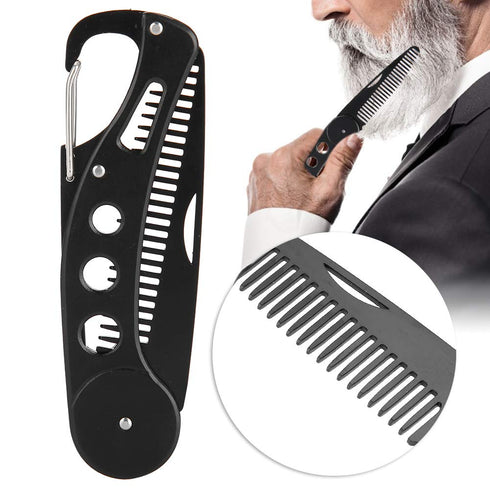Men's Stainless Steel Folding Multifunctional Pocket Comb, Delaman, for Beard and Mustache Styling