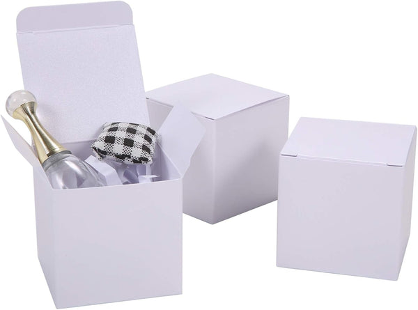 Quotidian White Foldable Small Vintage Gift Boxes - 2" x 2" Pearlescent Paper Glitter with Lids, Pack of 20