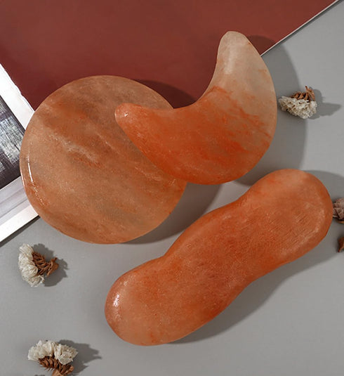 QYLHH Set Moon Shape Himalayan Salt Massage Stones Hot Massage Cold Massage Stones Warm Rocks Kit for Facial SPA