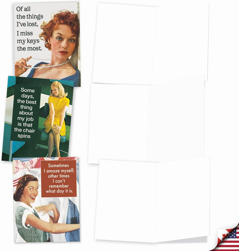 The Best Card Company 20 Note Cards Blank Assortment (4 x 5.12 Inch) with 10 Designs, 2 Each - Hot Mess