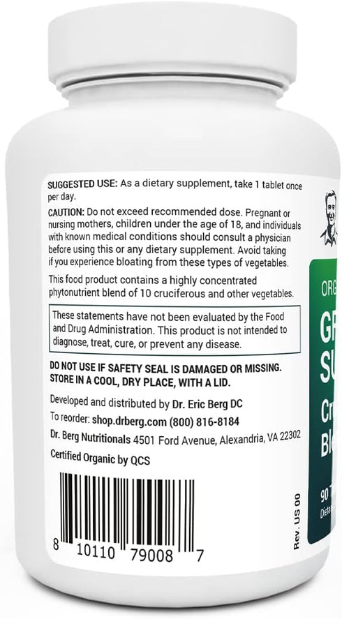 Dr. Berg's Superfood Greens Cruciferous Vegetable Tablets - 90 Tablets for Energy, Immune System & Liver Support